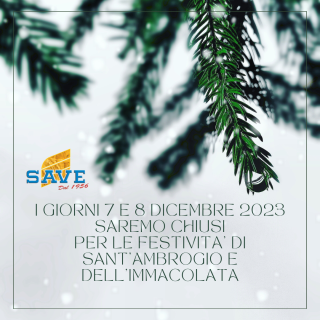 SAREMO CHIUSI PER LE FESTIVITA’ DI SANT’AMBRODIO E DELL’IMMCOLATA I GIORNI 7 E 8 DICEMBRE 2023